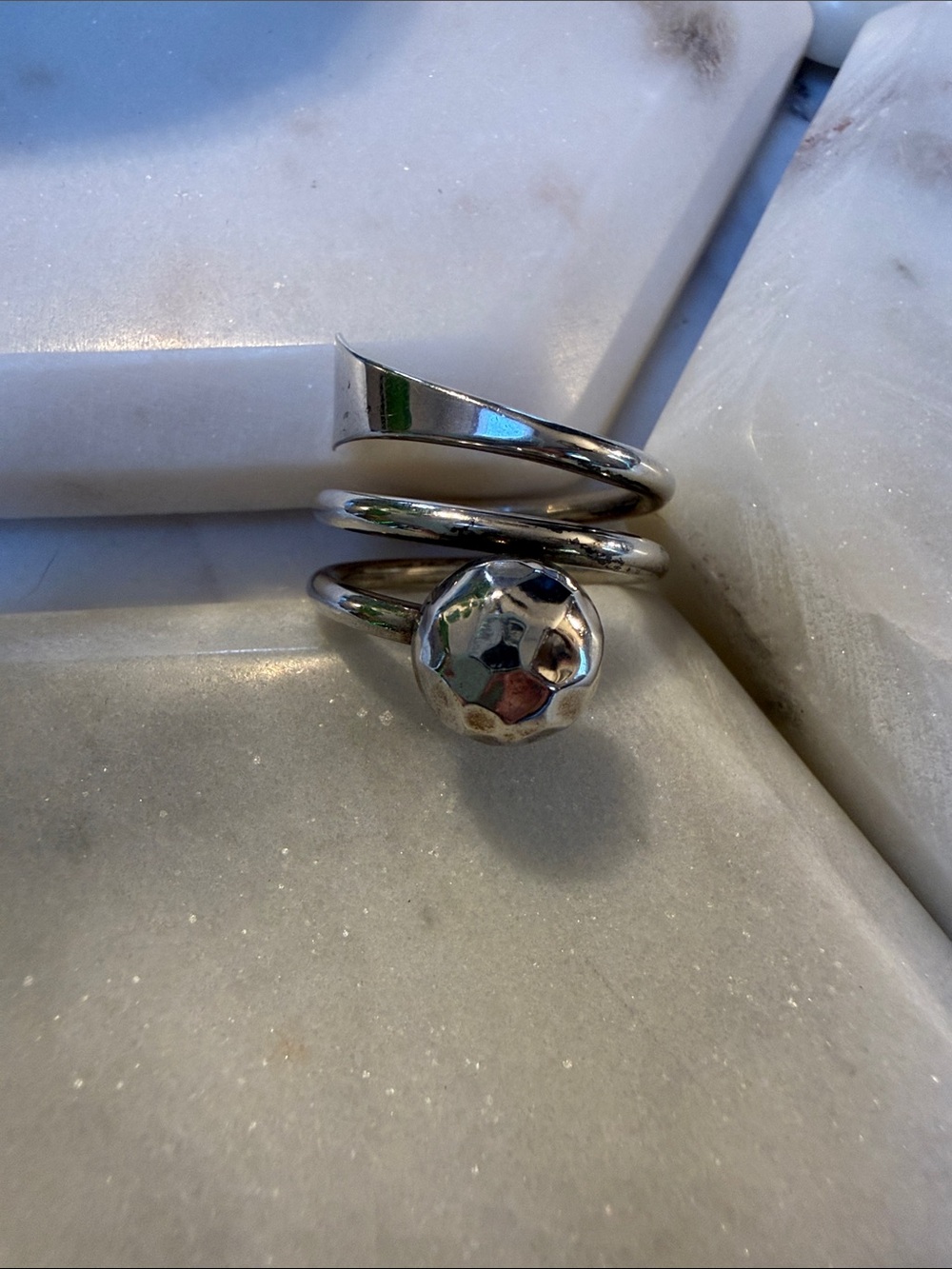 .925 Sterling Silver Spiral Ball Statement Ring